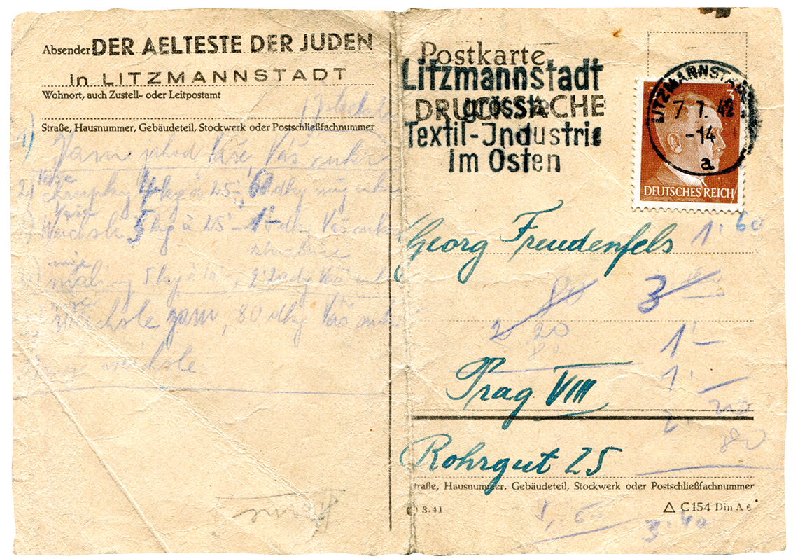 Pre-printed postcard sent from the ghetto