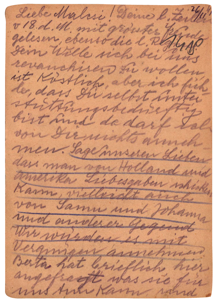 Postcard stopped by the censor due to prohibited content, back side