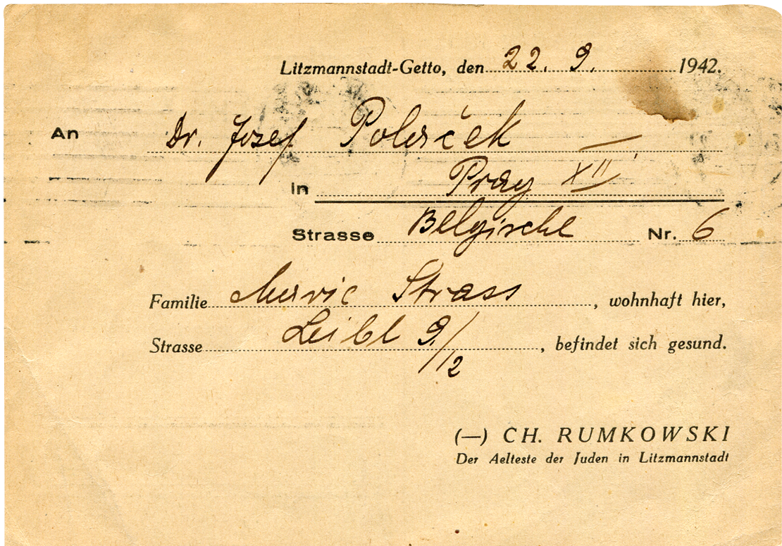 ​Karta z gotowym tekstem wysłana z getta