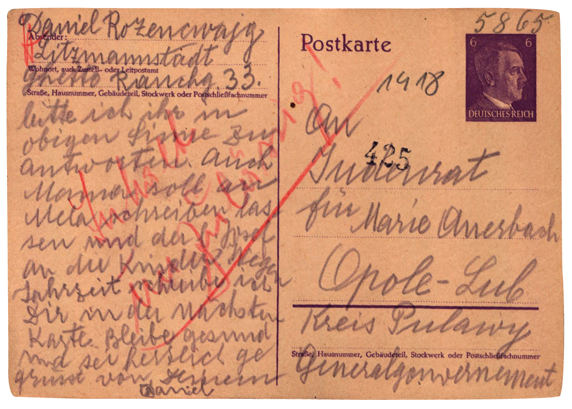 ​Karta pocztowa zatrzymana przez cenzurę z powodu niewłaściwej treści, awers