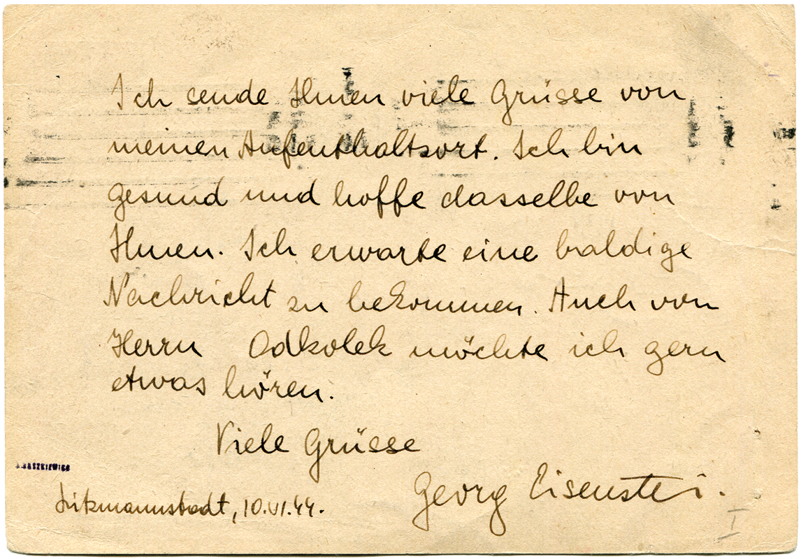 Postcard sent after the mail ban was lifted, returned to the ghetto – the addressee was deported, back side