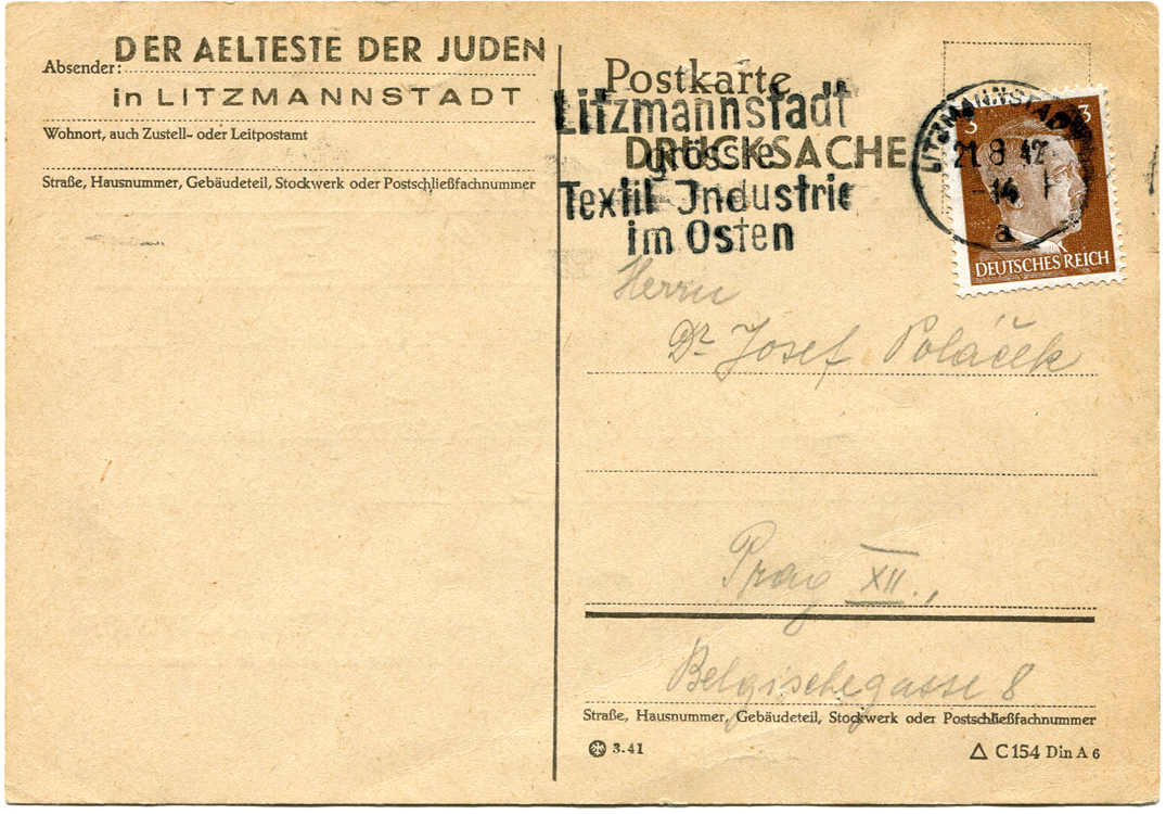 ​Karta z gotowym tekstem wysłana z getta