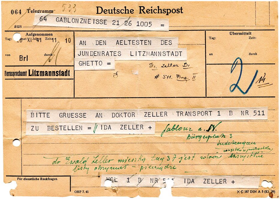 ​Telegramy z zapytaniem o deportowanych jesienią 1941 r. Adnotacje urzędników żydowskich