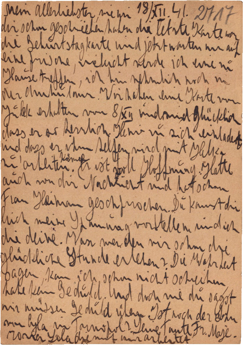 Karta pocztowa zatrzymana przez cenzora  z powodu niewyraźnego pisma